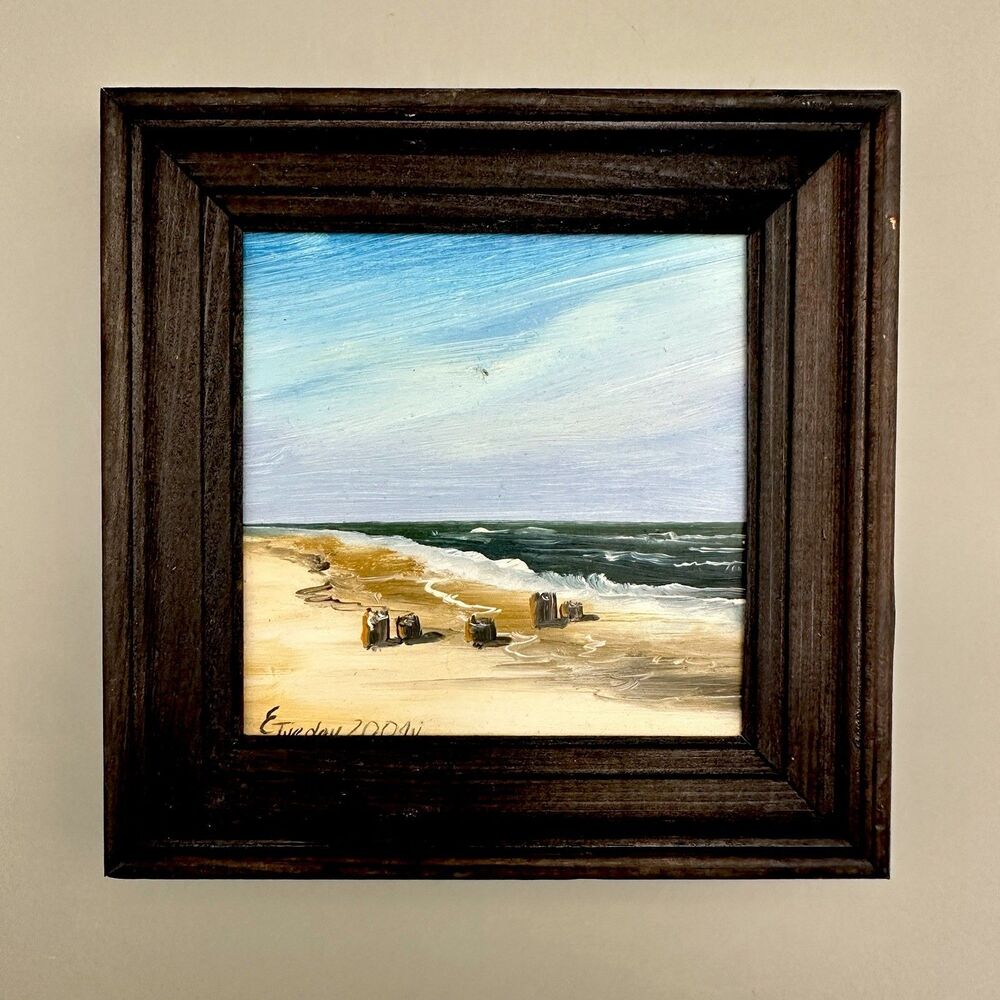 Original Oil Painting E Tvedev 2004 Mini Seascape Beach Ocean Coastal Framed